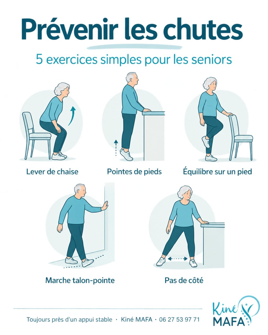 Infographie : 5 exercices pour prévenir les chutes